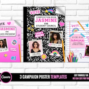 3 Campaign Posters, Vote Poster,  Homecoming Poster, class treasurer, class president, Class campaign, Edit Online then Print poster