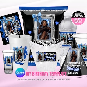 Party Pack , Birthday Bundle, Teen Adult Birthday Party Favor, Party Hat Template, Party Kit BirthdayEditable Templates, Cheetah leopard Red