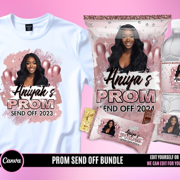 Prom Send off Treat and Shirt Bundle,Prom water label, Prom candy bar Digital, prom send off bundle,Prom Chips ROSE GOLD ONLY, Request color