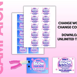 May include: A pink campaign-themed graphic with the word "CAMPAIGN" in large pink letters. The image features sticker designs with the text "DON'T BLOW THE OPPORTUNITY VOTE ARIANNA". Additional text reads "CHANGE WORDS CHANGE COLORS DOWNLOAD UNLIMITED TIMES!"