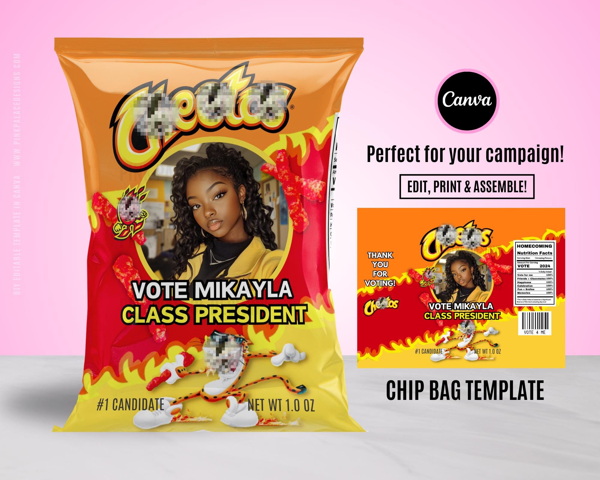 Flamin Crunchy  Chip Bag, Chip Bag for Homecoming Editable with Canva
