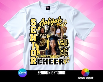 Senior Night Cheerleader, Cheer Shirt, Homecoming ,Shirt, Football T Shirt Design, Editable in canva, T Shirt Design Template