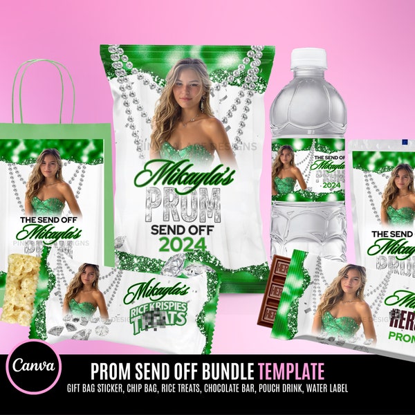 Prom Send off Treat Bundle, Green, Prom water label, Prom candy bar Digital Files, prom send off bundle, Prom Chips