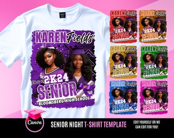 Senior Night TShirt Design File, Senior Night, Editable in canva, T Shirt Design Template, Perfect for Sublimation, DTF, Orange and Purple