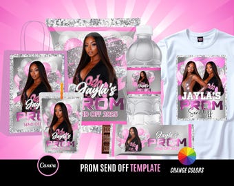 Prom Send off Treat Bundle, Prom water label, Prom candy bar Digital Files, prom send off bundle, Prom Chips, Pink