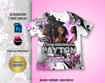 Graduation 3D Tee Shirt Design File, Pink and Black Design File, Editable in canva, T Shirt Design Template, Perfect for Sublimation