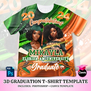 3D Tee Template, All over Tee Template Graduation T Shirt Design, Editable in canva , 2024 Graduation Year is Editable, Green ORANGE 4567