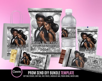 Prom Send off Treat Bundle, Silver, Prom water label, Prom candy bar Digital Files, prom send off bundle, Prom Chips