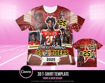 3d All Over Football Game Day Design Template, Football T Shirt Design, Editable in canva only, Red Yellow