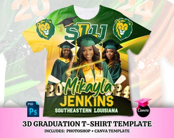 3D Tee Template, All over Tee Template Graduation T Shirt Design, Editable in canva , 2024 Graduation Year is Editable, SLU Green and Yellow