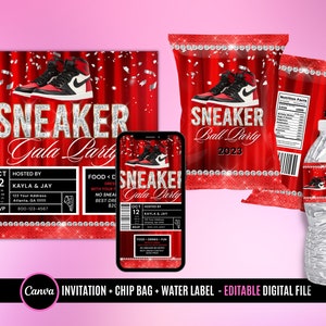 Sneaker Ball Chip Bag Wasserflaschenetikett, Sneaker Ball Einladung, Sneaker Ball Gala Einladung, Gala Sneaker Einladung Flyer