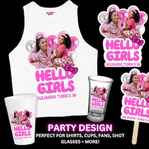 Hello Girls Birthday Sticker , Editable Canva Template, Sticker for shot glasses, styrofoam cups