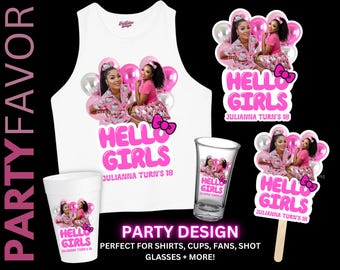 Hello Girls Birthday Sticker , Editable Canva Template, Sticker for shot glasses, styrofoam cups