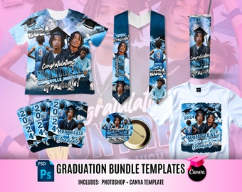 2026 Graduation Bundle, Stola Sash Blue, Tshirt, Grad Fans, bearbeitbar in canva und PHOTOSHOP PSD, perfekt für Sublimation