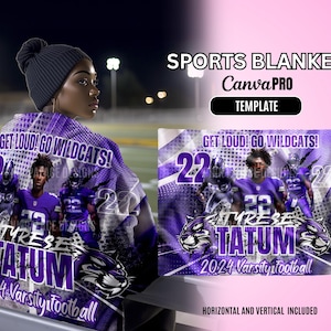 Football School Spirit Blanket Template, Blanket Template, Horizontal and Vertical , Best for Canva PRO users