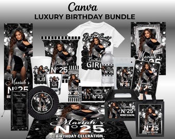 Luxus-Party-Paket zum 25. Geburtstag, Schwarz-Weiß-Thema (Digitaler Download)