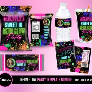 Neon Glow Birthday Party Bundle | Neon Birthday Theme | Digital Files only | Courtesy Editing Included | Girl Birthday PartyTheme