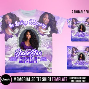 In Loving Memory T Shirt Design, Editable in canva, Memorial T Shirt Design Template, Perfect for Sublimation, DTF or DTG, Purple