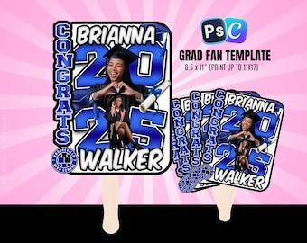 Archivo de diseño de abanico de graduación, abanico de graduación, abanico de graduación 2025, editable en canva, plantilla de abanico de graduación, perfecto para sublimación. Azul blanco