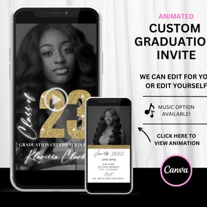 2024 Animated Graduation Invitation, Graduation Invitation w Canva, Change Colors - Year Updated