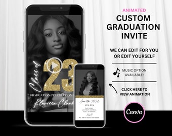 2024 Animated Graduation Invitation, Graduation Invitation w Canva, Change Colors - Year Updated