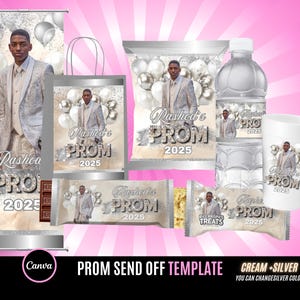 Prom Send off Treat Bundle,Cream, Prom water label, Prom candy bar Digital Files, prom send off bundle, Prom Chips, Silver and Cream