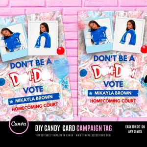 Lollipop candy tag, Election Campaign Voting Cards, Vote for Me, Homecoming Queen, Homecoming King, Class President, Ms sophomore