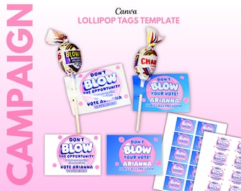 Etiquetas editables para piruletas electorales: Plantilla para campaña de bienvenida (descarga digital)