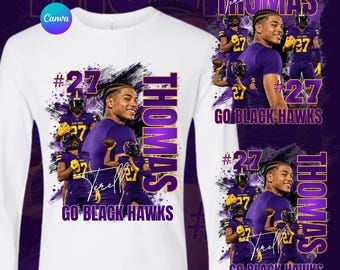 Purple Football T Shirt Design Template, Editable Canva Photoshop (Digital Download) Mom Football Shirt | Dad Football Shirt