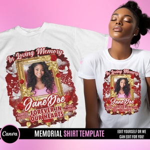Memorial T Shirt Design, Editable in canva, In Loving Memory T Shirt Design Template, Perfect for Sublimation, DTF or DTG, RIP Heaven, Red