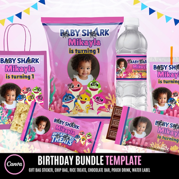 Shark Birthday Treat Bundle, Silver, Toddler Birthday, water label, Shark candy bar Digital Files, Shark Birthday bundle, Shark Chips