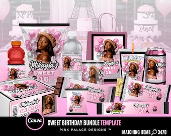 Sweet Birthday Template Bundle, Birthday Girl template, Canva Templates only