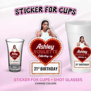 Roulette Please Birthday Sticker , Editable Canva Template, Sticker for shot glasses, styrofoam cups