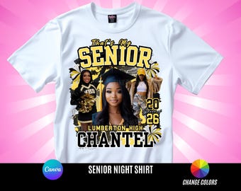 Senior Night Cheerleader, Cheer Shirt, Homecoming ,Shirt, Football T Shirt Design, Editable in canva, T Shirt Design Template