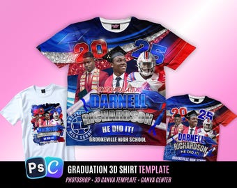 Graduation 3D Tee Shirt Design File, 2026, Grad Fan, Editable in canva, T Shirt Design Template, Perfect for Sublimation, Red Blue 230