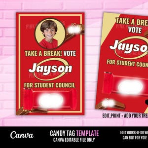 Chocolate Wafer candy tag, Election Campaign Voting Cards, Vote for Me, Student Council, Homecoming King, Class President, Ms sophomore