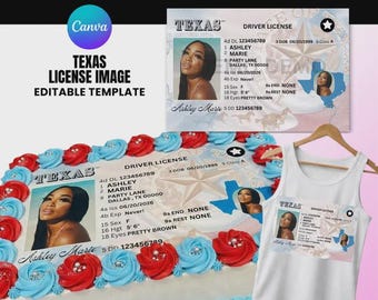 Bearbeitbare Texas Lizenzvorlage für Kuchen | Geburtstag Shirt Design | Canva Template, 4 Kuchengrößen, Visitenkarte (digitaler Download)