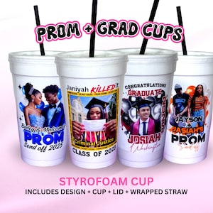 Personalized Styrofoam Cup, Custom Styrofoam Cup, Personalized Plastic Cup, Sticker Cup, Prom Styrofoam Cup, Graduation Cup, Party Favors