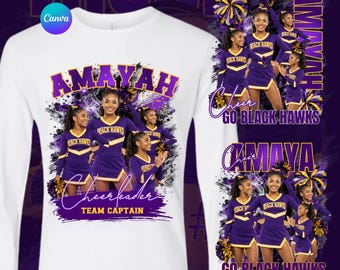 Lila Cheerleader T-Shirt Design-Vorlage, bearbeitbare Canva Photoshop (Digitaler Download) Mom Cheer Shirt | Papa Cheer Shirt
