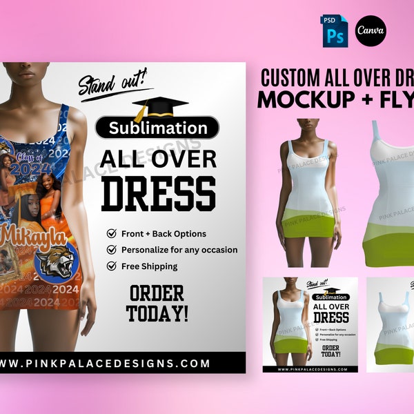 All Over Sublimation Dress Mockup, Canva and Photoshop Dress Mockup