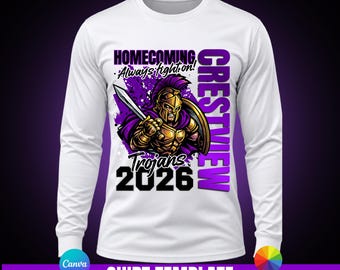 Vorlage für ein Homecoming-Trojan-Shirt | Bearbeitbare Canva-Vorlage für ein Alumni-Homecoming-Shirt