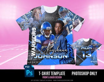 3d All Over Football Game Day Design Template, Football T Shirt Design, PHOTOSHOP ONLY, Blue Shirt