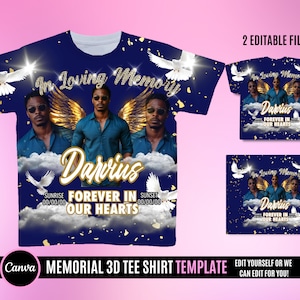 3D Tee Shirt Dark Blue, Memorial T Shirt Design, Editable in canva, Memorial T Shirt Design Template, Perfect for Sublimation, DTF or DTG