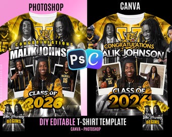 Überall Abschluss 3D T-Shirt Design-Datei, bearbeitbar in Canva, T-Shirt Design-Vorlage, perfekt für Sublimation, gelb schwarz - Malik