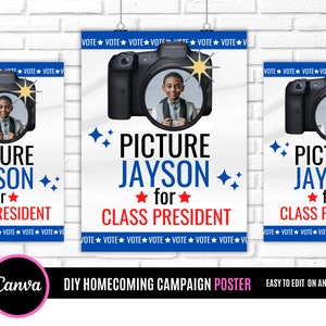 Homecoming Class Voting, Class president poster sign, treasurer poster, high School homecoming, vote for me, Edit and you print poster,