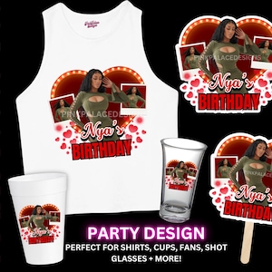 Birthday Heart Birthday Sticker , Editable Canva Template, Sticker for shot glasses, styrofoam cups