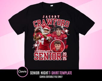 Ontwerpbestand senior nachtshirt, ontwerpbestand voetbalwedstrijd, CANVA, ontwerpsjabloon T-shirt, perfect voor elke print, verander het jaar