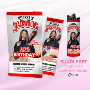 Cigar Backwoos and Lighter Set  | Birthday Party Favor | Girl Birthday Party Favor Template Editable with Canva