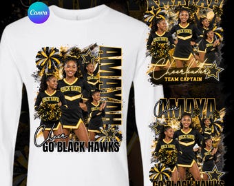 Schwarz Gelb Cheerleader T-Shirt Design-Vorlage, bearbeitbare Canva Photoshop (Digitaler Download) Mom Cheer Shirt | Papa Cheer Shirt