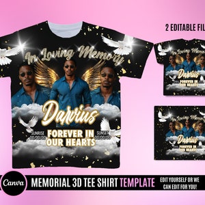 3D Tee Shirt, Memorial T Shirt Design, Editable in canva, Memorial T Shirt Design Template, Perfect for Sublimation, DTF or DTG, RIP Heaven